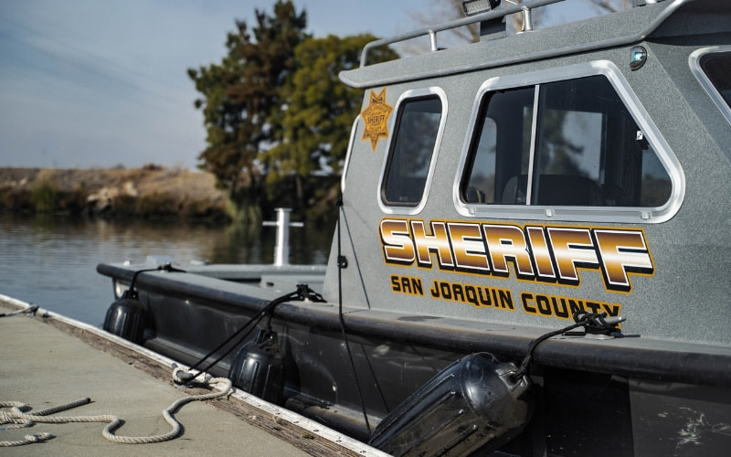 A San Joaquin County Sheriff's Office patrol boat docked